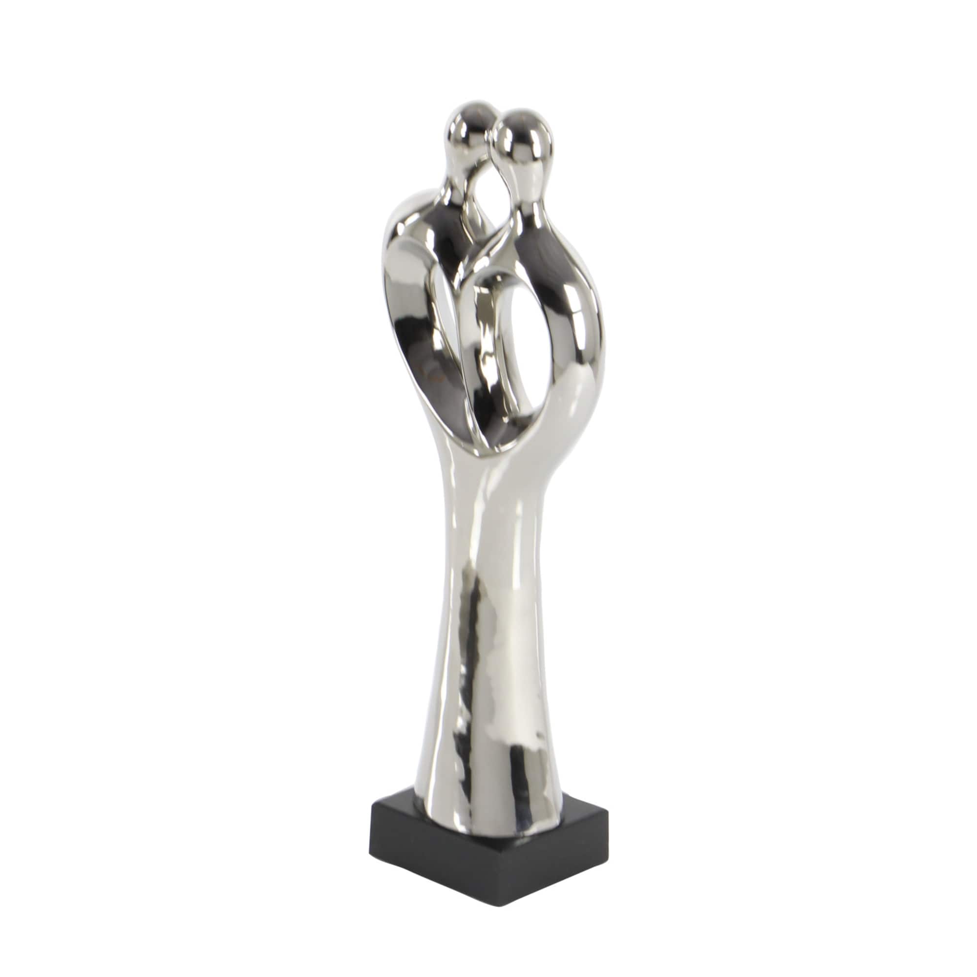19" Traditional Silver Porcelain Stylized Abstract Couple Sculpture